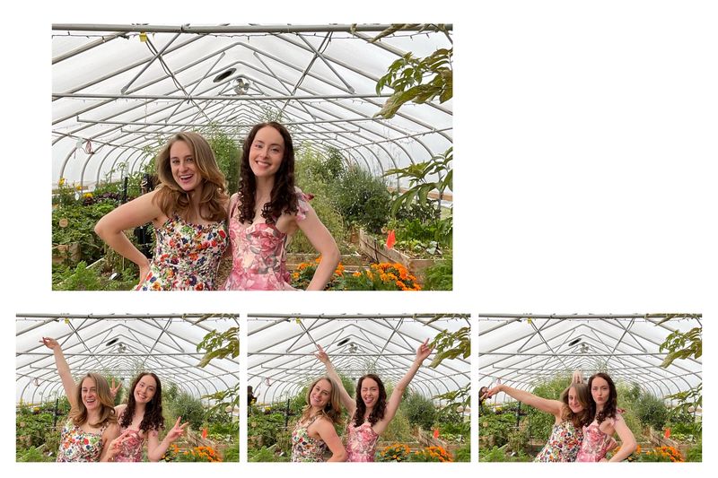 Guests at a backyard garden party photo booth