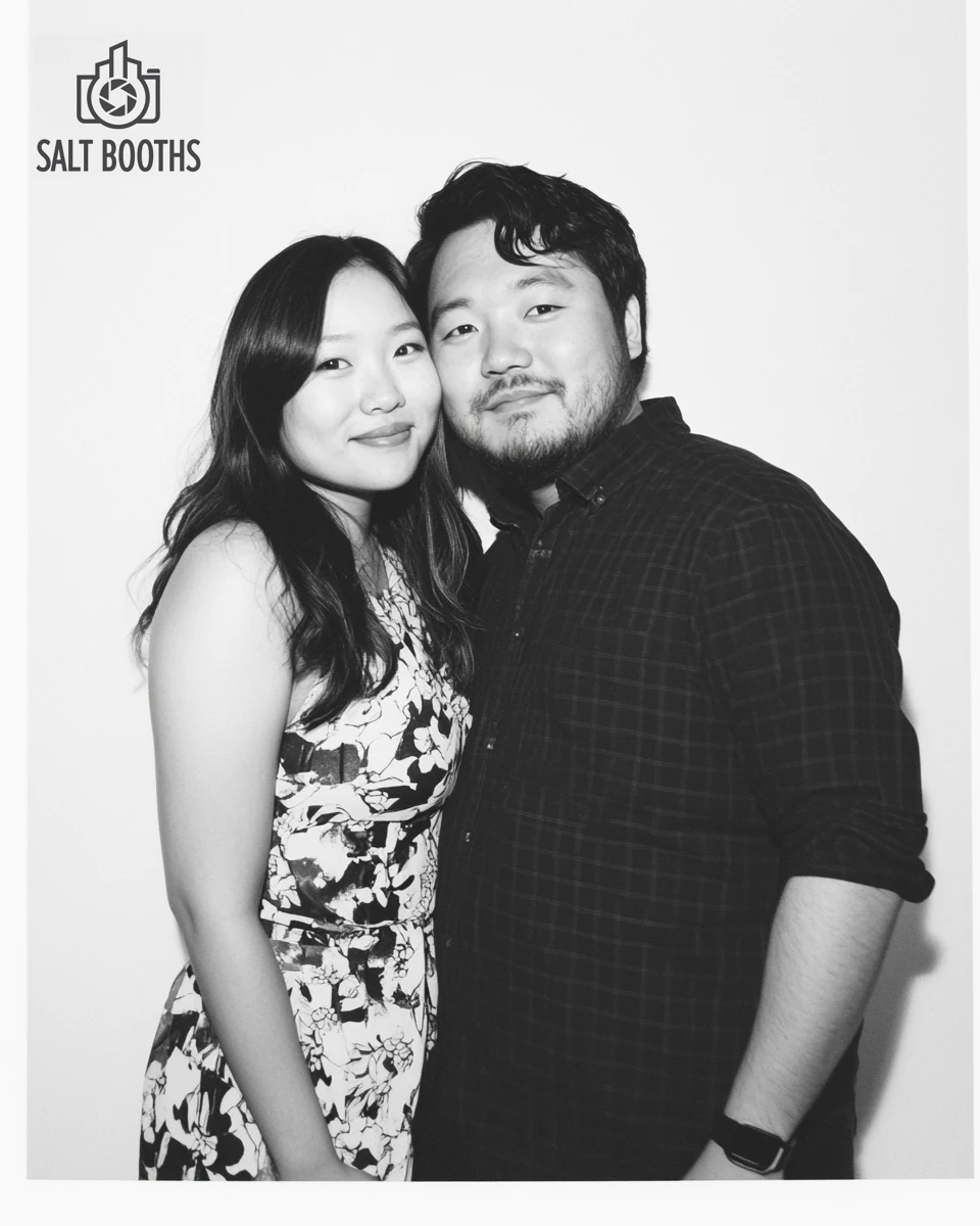 Black-and-white Glam booth portrait of a couple