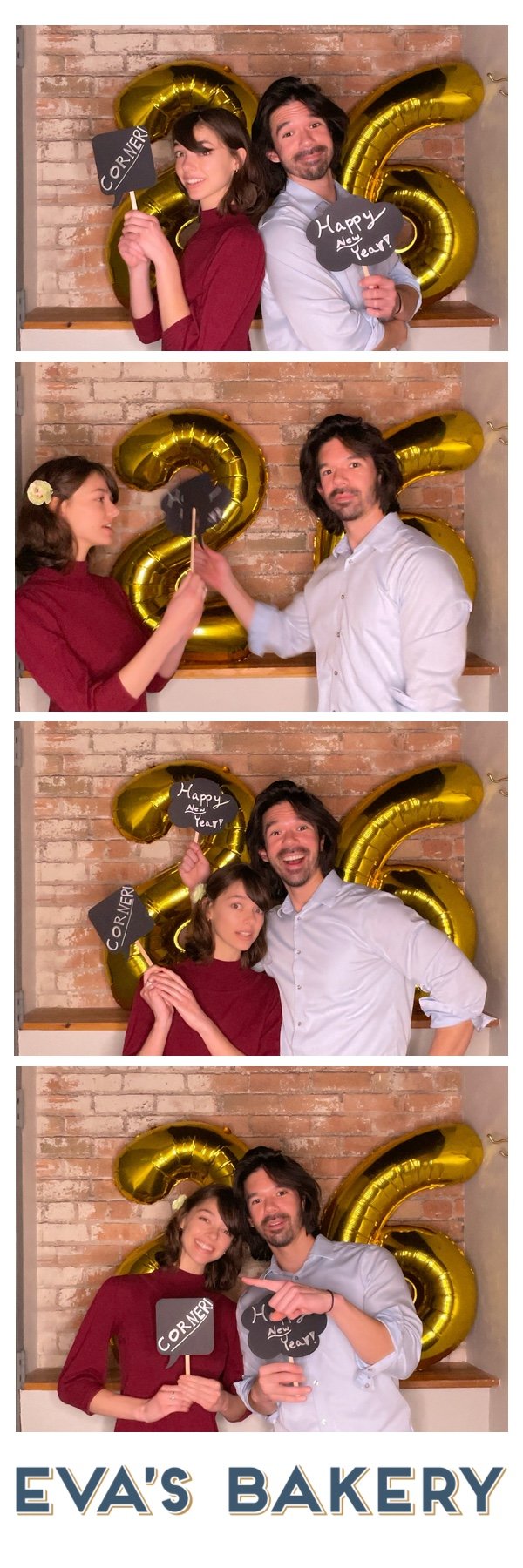 Printed 2x6 photo strip from an event at Eva's Bakery
